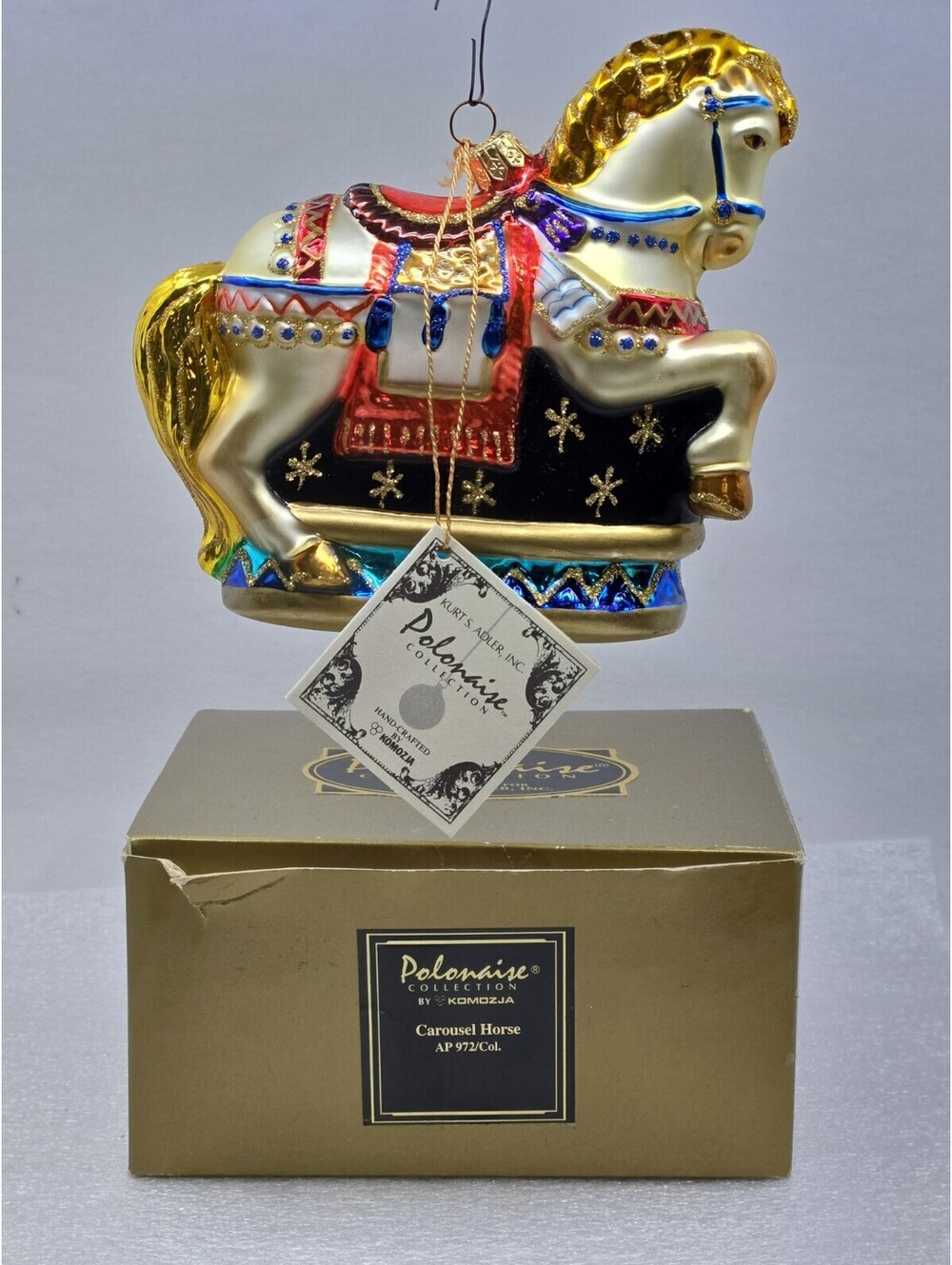 Kurt Adler Polonaise Carousel Horse Glass Ornament AP972 Box Tag Packing Poland